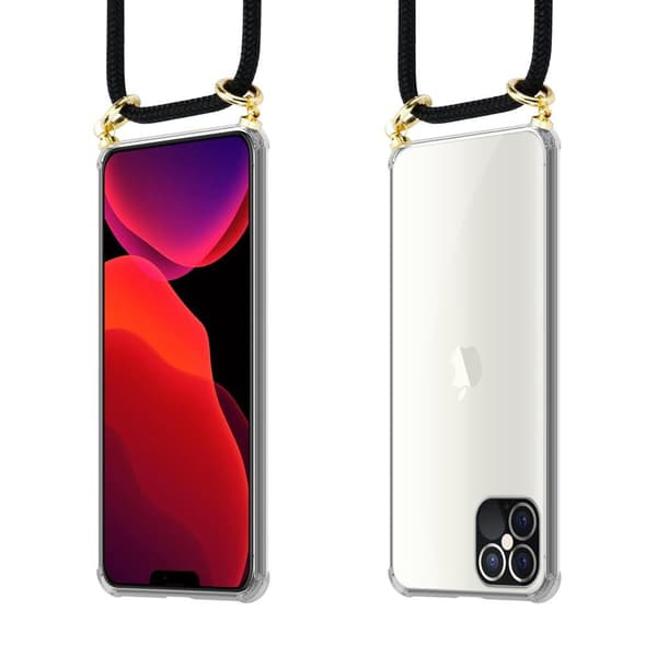 Deksel med kedja for iPhone 12 PRO MAX Case med gullringer, ledningsstropp og avtakbart etui