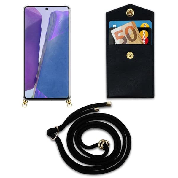 Deksel med kedja for Samsung Galaxy NOTE 20 Case med gullringer, ledningsstropp og avtakbart etui
