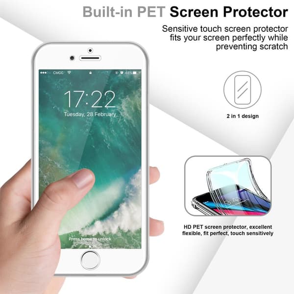 iPhone 7 / 7S / 8 / SE 2020 Suojakuori Suojakotelo 360° ympäryssuojaus näytönsuojuksen kanssa