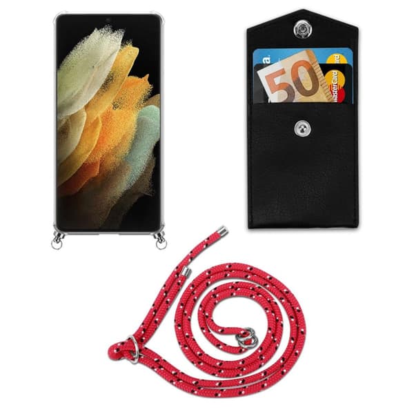 Samsung Galaxy S21 ULTRA Suojakuori ketju Samsung Galaxy S21 ULTRA Silikoni suojakotelo hopea renkaat, johto hihna ja irrotettava asia