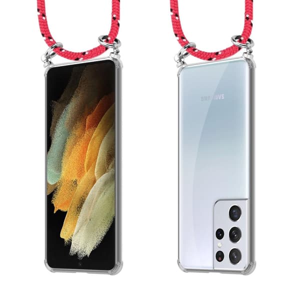Samsung Galaxy S21 ULTRA Suojakuori ketju Samsung Galaxy S21 ULTRA Silikoni suojakotelo hopea renkaat, johto hihna ja irrotettava asia
