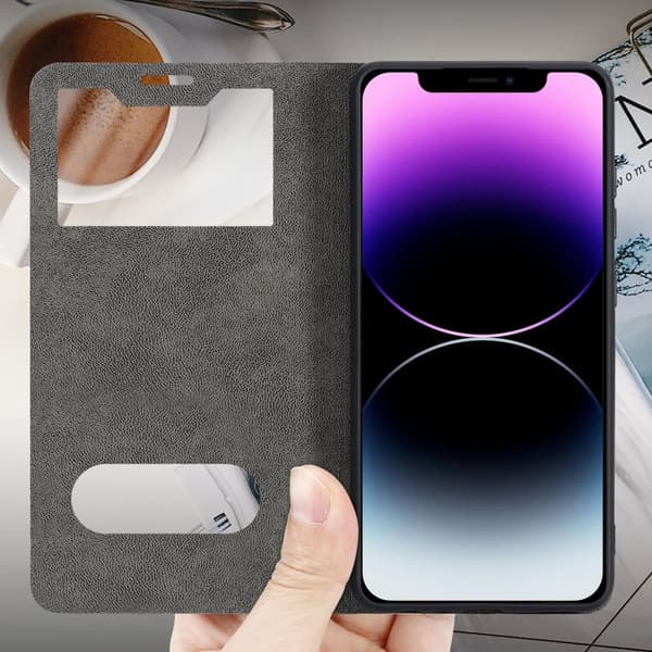 iPhone 12 / 12 PRO Skal Plånboksfodral Fodral Case med magnetisk stängning, ståfunktion och 2 visningsfönster