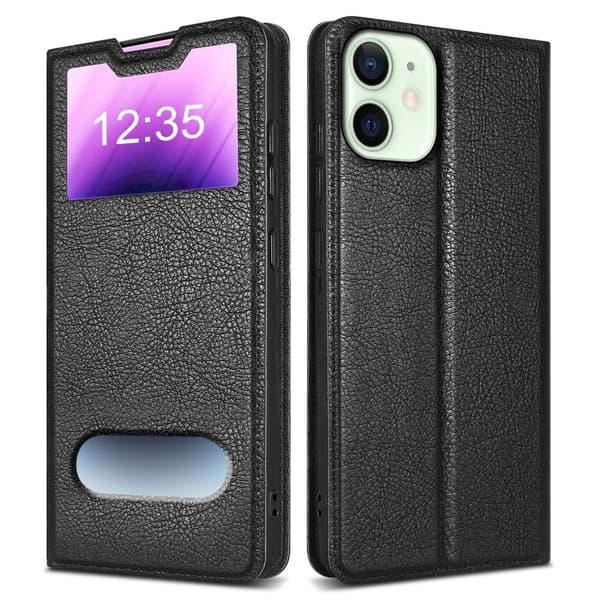 iPhone 12 MINI Skal Plånboksfodral Fodral Case med magnetisk stängning, ståfunktion och 2 visningsfönster