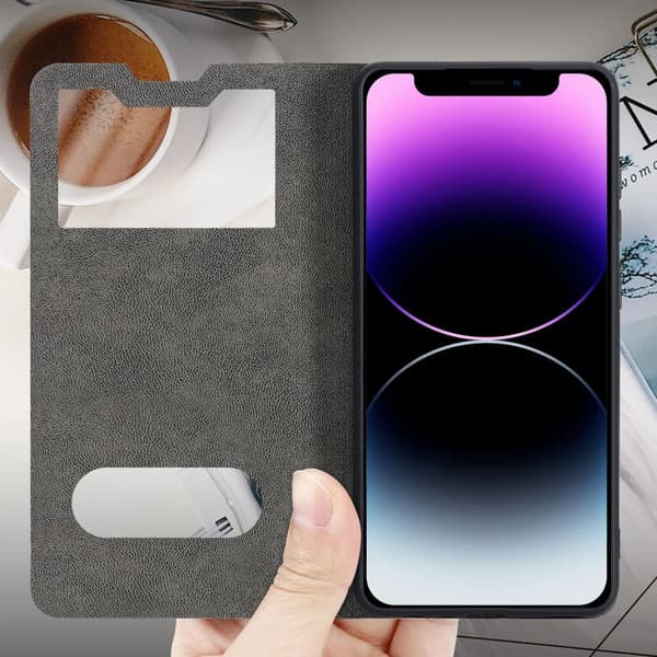 iPhone 12 MINI Skal Plånboksfodral Fodral Case med magnetisk stängning, ståfunktion och 2 visningsfönster
