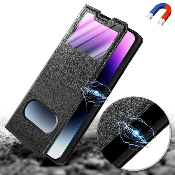 iPhone 12 MINI Skal Plånboksfodral Fodral Case med magnetisk stängning, ståfunktion och 2 visningsfönster