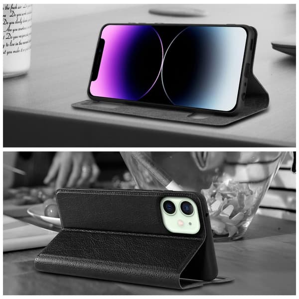 iPhone 12 MINI Skal Plånboksfodral Fodral Case med magnetisk stängning, ståfunktion och 2 visningsfönster