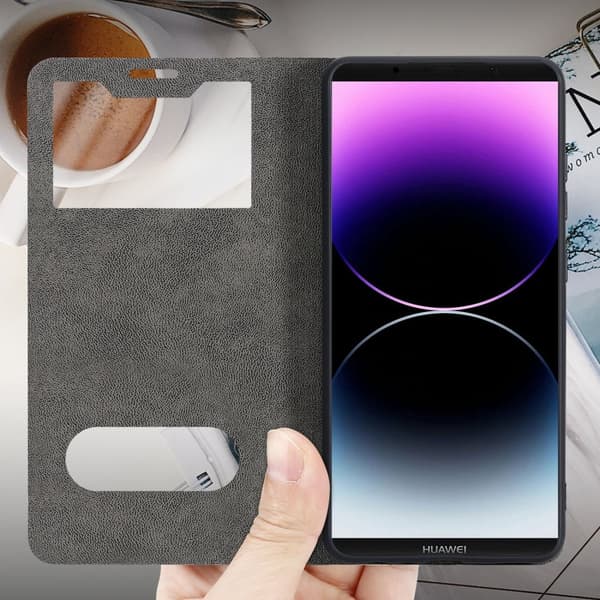 Deksel til Huawei MATE 10 PRO Lommebokdeksel med magnetisk lukking, stativfunksjon og 2 visningsvinduer