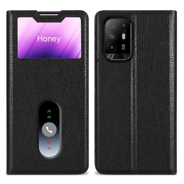 Oppo A94 5G Suojakotelo Suojakuori Lompakkokotelo Matkapuhelinkotelo jossa on magneettisuljenta, jalusta-toiminto ja 2 katseluikkunaa
