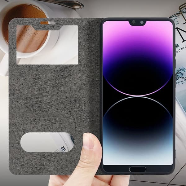 Deksel til Huawei P20 PRO / P20 PLUS Lommebokdeksel med magnetisk lukking, stativfunksjon og 2 visningsvinduer