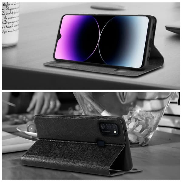Deksel til Samsung Galaxy M21 / M30s Lommebokdeksel med magnetisk lukking, stativfunksjon og 2 visningsvinduer