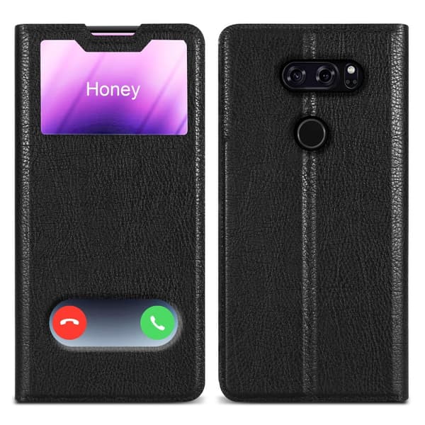 LG V30 / V30+ / V30S / V30S+ Skal Plånboksfodral Fodral Case med magnetisk stängning, ståfunktion och 2 visningsfönster