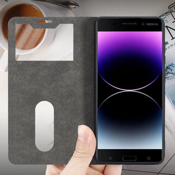 Nokia 6,1 Suojakotelo Suojakuori Lompakkokotelo Matkapuhelinkotelo jossa on magneettisuljenta, jalusta-toiminto ja 2 katseluikkunaa