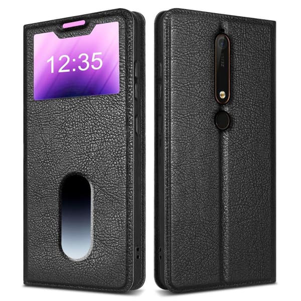 Nokia 6,1 Suojakotelo Suojakuori Lompakkokotelo Matkapuhelinkotelo jossa on magneettisuljenta, jalusta-toiminto ja 2 katseluikkunaa