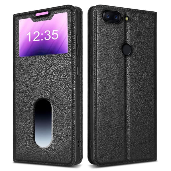 OnePlus 5T Skal Plånboksfodral Fodral Case med magnetisk stängning, ståfunktion och 2 visningsfönster
