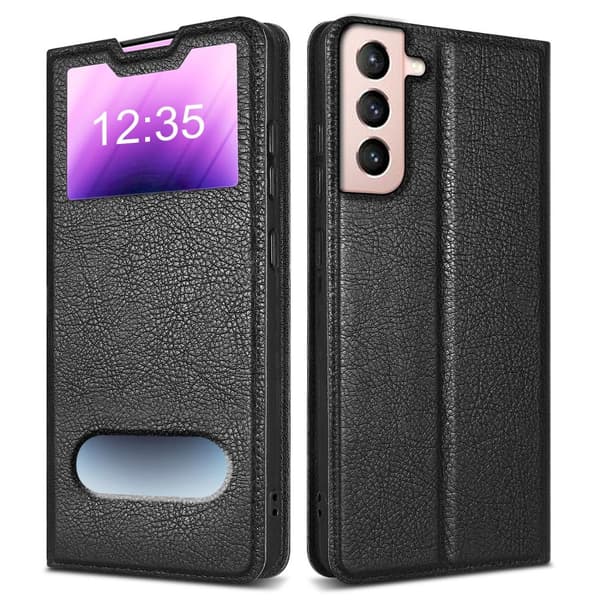 Deksel til Samsung Galaxy S21 5G Lommebokdeksel med magnetisk lukking, stativfunksjon og 2 visningsvinduer
