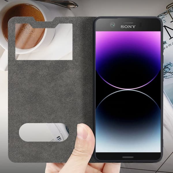 Deksel til Sony Xperia XZ1 COMPACT Lommebokdeksel med magnetisk lukking, stativfunksjon og 2 visningsvinduer