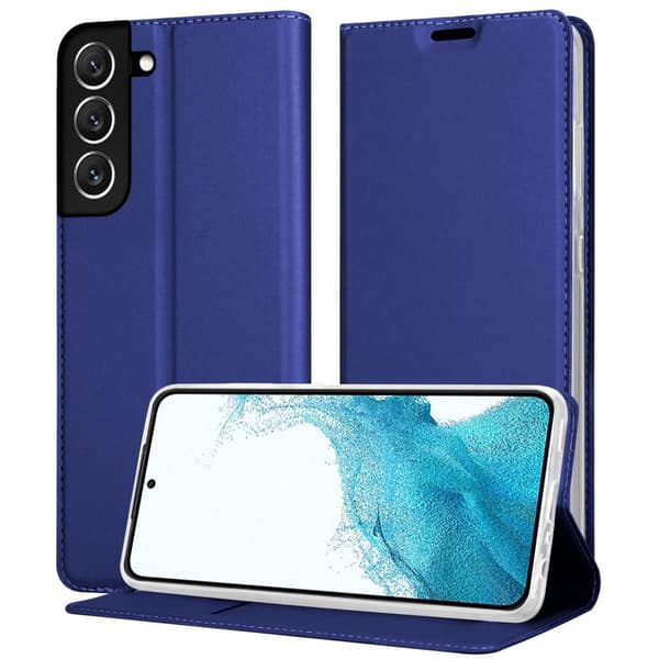 Samsung Galaxy S22 Suojakotelo Suojakuori Lompakkokotelo Matkapuhelinkotelo jossa magneettisuljenta, jalusta-toiminto ja korttitasku LUOKKAINEN TUMMIEN SININEN