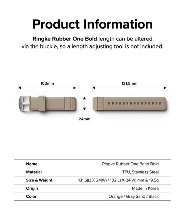Ringke Samsung Galaxy Watch 20mm Ranneke Rubber One Bold Band Gray Sand