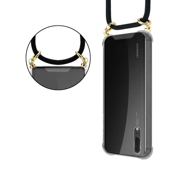 Deksel med kedja for Huawei P20 Case med gullringer, ledningsstropp og avtakbart etui