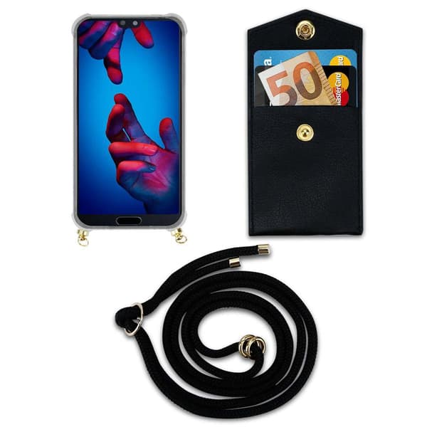 Deksel med kedja for Huawei P20 Case med gullringer, ledningsstropp og avtakbart etui