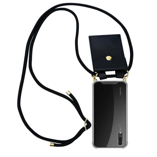 Deksel med kedja for Huawei P20 Case med gullringer, ledningsstropp og avtakbart etui