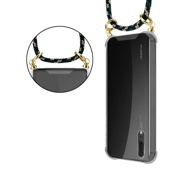 Deksel med kedja for Huawei P20 Case med gullringer, ledningsstropp og avtakbart etui