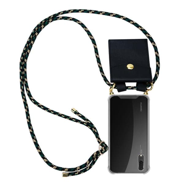 Deksel med kedja for Huawei P20 Case med gullringer, ledningsstropp og avtakbart etui