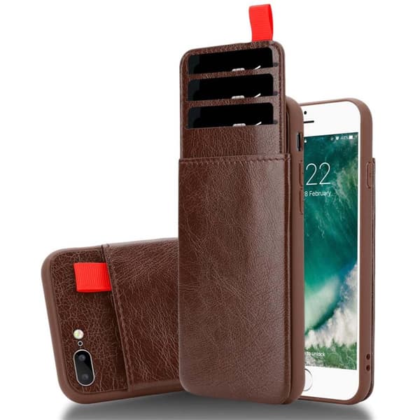 Deksel til iPhone 7 PLUS / 7S PLUS / 8 PLUS Etui i TPU-silikon og kunstskinn, med rom og uttrekkbare kortplasser EIK BRUN