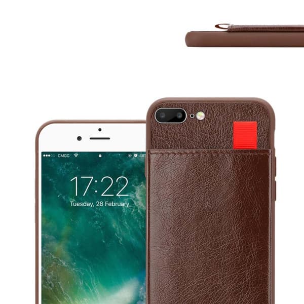 Deksel til iPhone 7 PLUS / 7S PLUS / 8 PLUS Etui i TPU-silikon og kunstskinn, med rom og uttrekkbare kortplasser