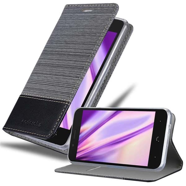 BQ Aquaris X5 Skal Plånboksfodral med magnetisk stängning, ståfunktion och kortficka GRÅ SVART