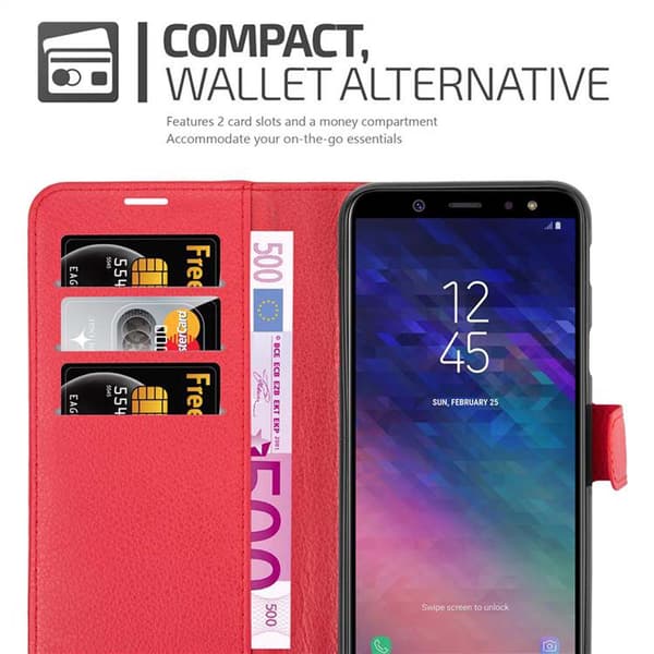 Samsung Galaxy A6 2018 Suojakotelo Lompakkokotelo Matkapuhelinkotelo Suojakuori jossa magneettisuljenta, jalusta-toiminto ja korttitasku
