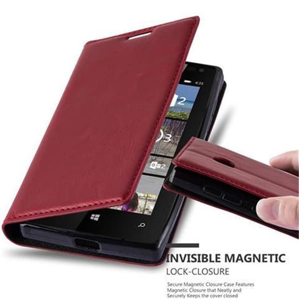 Nokia Lumia 435 Fodral Skal Plånboksfodral Case med magnetisk stängning, ståfunktion och kortficka ÄPPLE RÖD