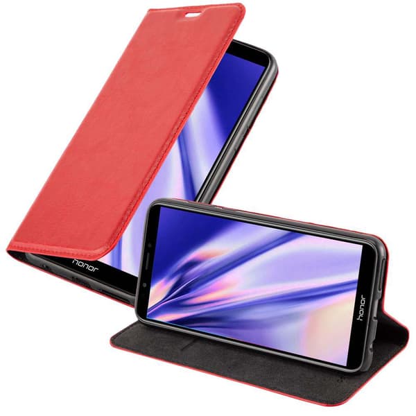 Honor 7C / Huawei Y7 2018 Suojakotelo Suojakuori Lompakkokotelo Matkapuhelinkotelo jossa magneettisuljenta, jalusta-toiminto ja korttitasku OMENAN PUNAINEN