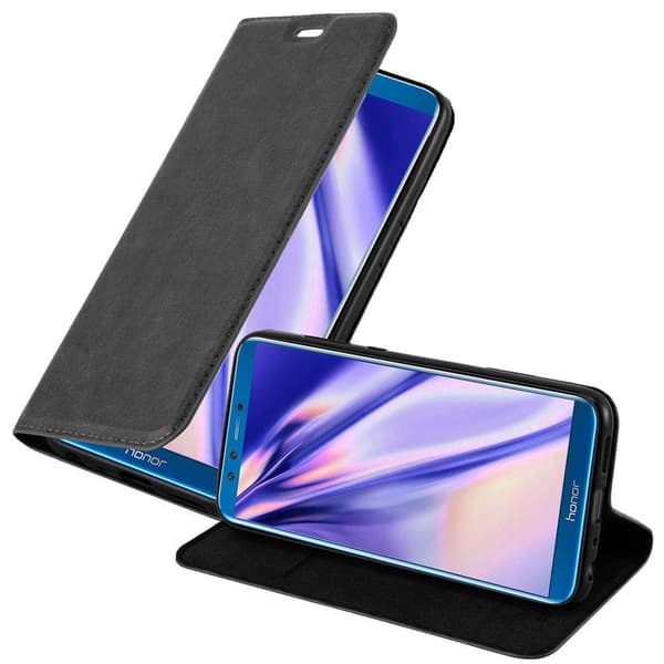 Honor 9 LITE Fodral Skal Plånboksfodral Case med magnetisk stängning, ståfunktion och kortficka NATT SVART