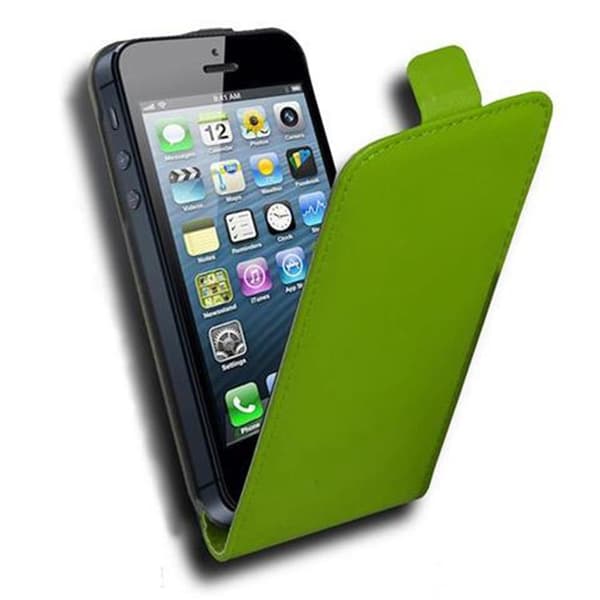 iPhone 5 / 5S / SE 2016 Skal Fodral i flipdesign Mobilskydd av smidigt konstläder Case Cover GIFT GRÖN