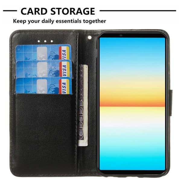 SKALO Sony Xperia 1 V Flip Cover m. pung i PU-læder - Sort