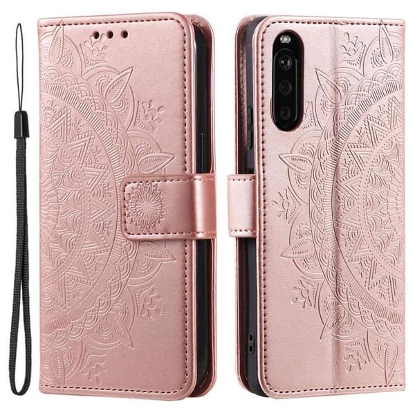 SKALO Sony Xperia 10 V Mandala lompakkokotelo - Ruusukulta
