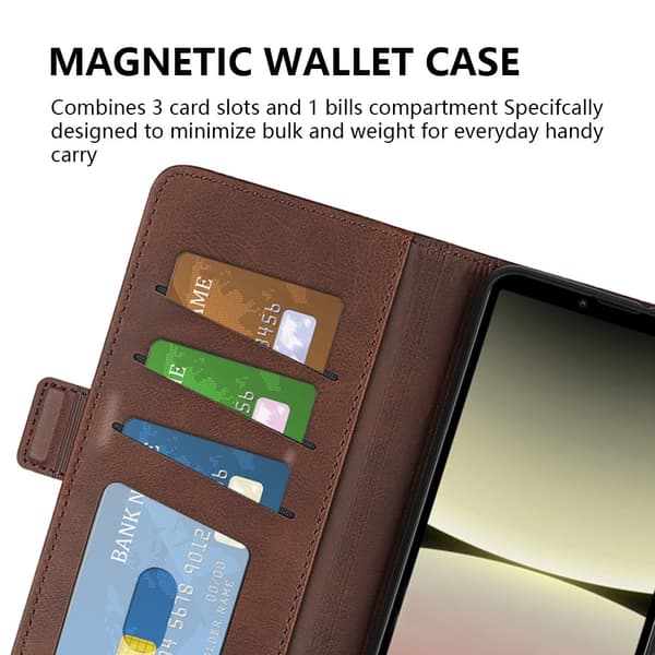 SKALO Sony Xperia 10 V Premium Wallet Flip Cover - Brun