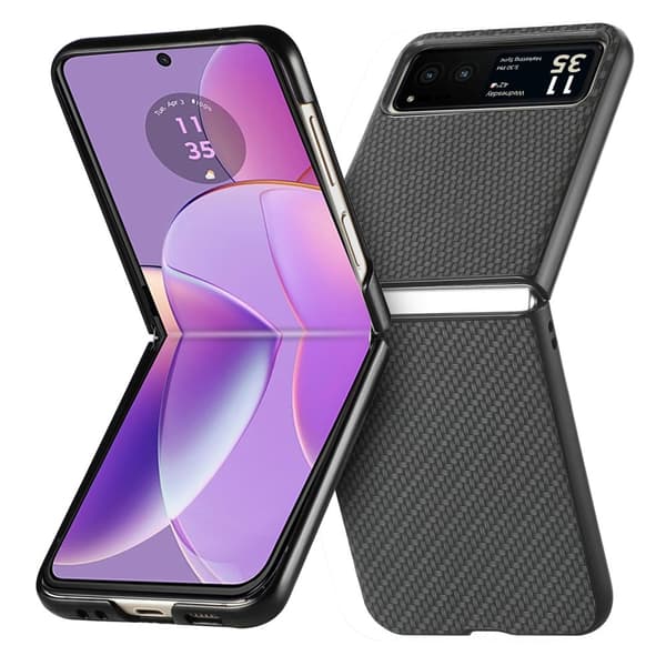 SKALO Motorola Razr 40 5G Carbon Fiber Fold Suojakuori - Musta