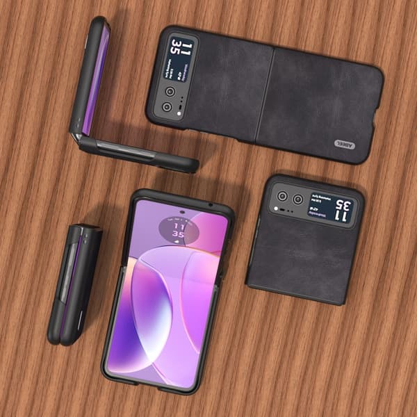 SKALO Motorola Razr 40 5G ABEEL PU-Läder Fold Skal - Svart