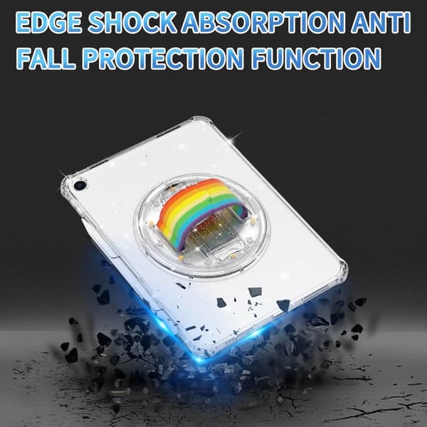 SKALO iPad 10.2 Armor Rainbow Glitter Kahva/Tripod Suojakuori - Valkoinen