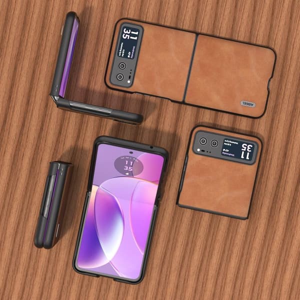 SKALO Motorola Razr 40 5G ABEEL PU-Läder Fold Skal - Brun