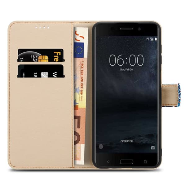 Lommebokdeksel til Nokia 6.1 Beskyttelsesetui med magnetisk lukking, stativfunksjon og kortspor