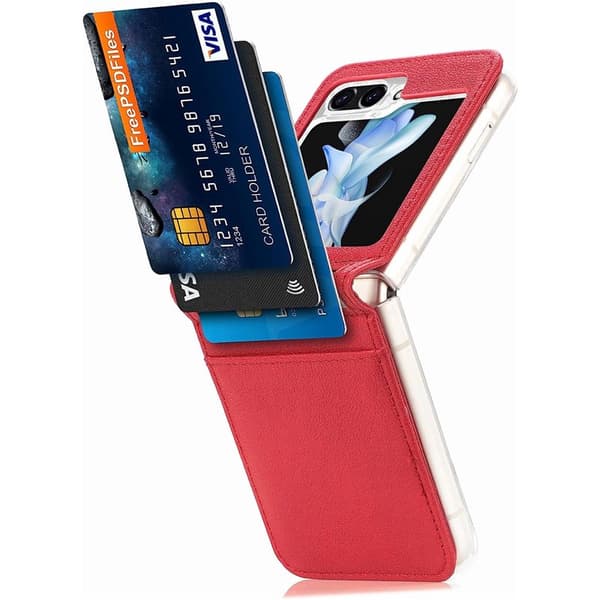 Nahka kuori korttipaikan kanssa Samsung Galaxy Z Flip 5 - Punainen