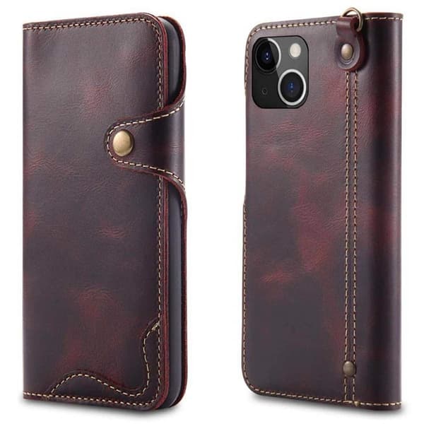 Lompakkokotelo 3-kortti aitoa nahkaa Apple iPhone 15 - Häränverinen