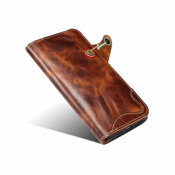 Mobilplånbok 3-kort äkta läder Apple iPhone 15 - Brun