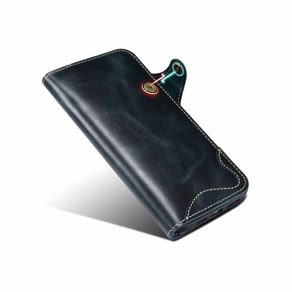 Lompakkokotelo 3-kortti aitoa nahkaa Apple iPhone 15 Plus - Sininen