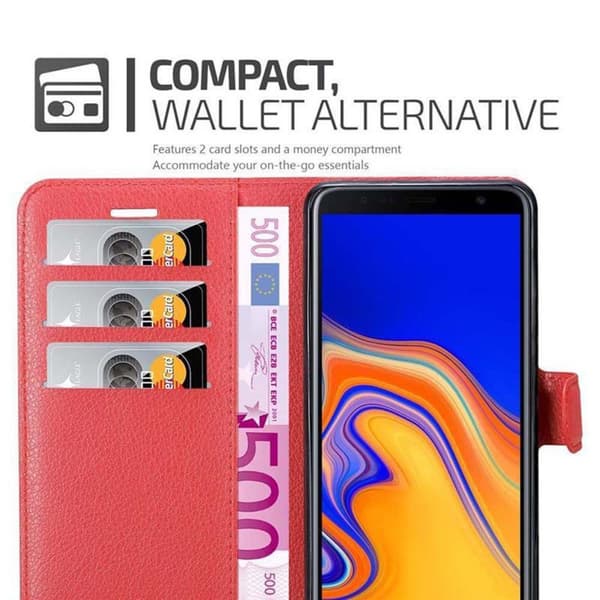 Samsung Galaxy J6 PLUS Suojakotelo Lompakkokotelo Matkapuhelinkotelo Suojakuori jossa magneettisuljenta, jalusta-toiminto ja korttitasku