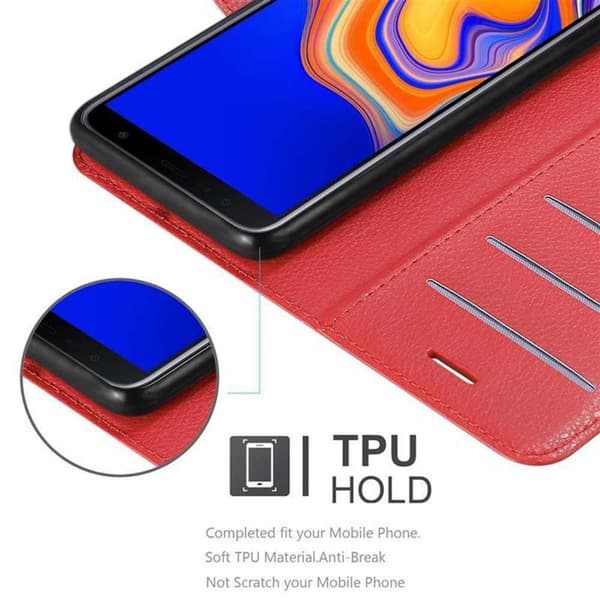 Samsung Galaxy J6 PLUS Suojakotelo Lompakkokotelo Matkapuhelinkotelo Suojakuori jossa magneettisuljenta, jalusta-toiminto ja korttitasku