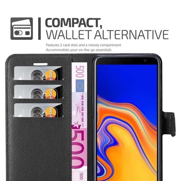 Samsung Galaxy J6 PLUS Suojakotelo Lompakkokotelo Matkapuhelinkotelo Suojakuori jossa magneettisuljenta, jalusta-toiminto ja korttitasku